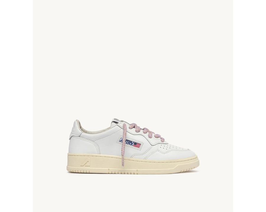 MEDALIST LOW SNEAKERS IN WHITE LEATHER WITH ORCHID LUREX DETAILS