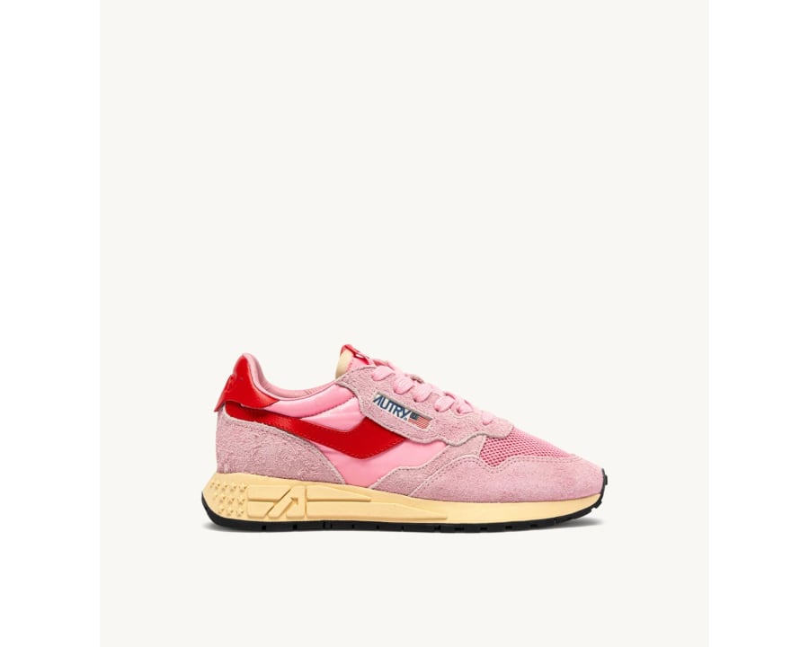 REELWIND LOW SNEAKERS IN PINK CHERUB AND FLAME SCARLET NYLON AND SUEDE