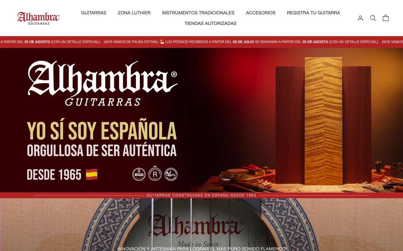 Captura real de la home de Alhambra Guitarras
