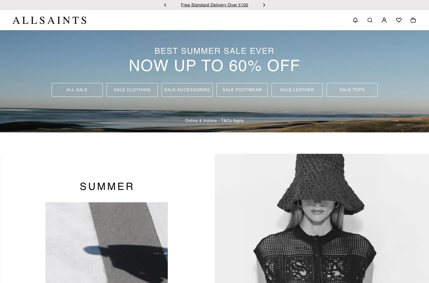 Captura real de la home de AllSaints