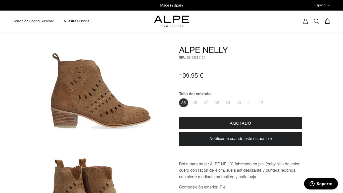 Ficha de botas en Alpe