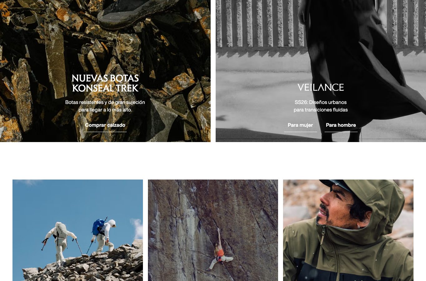 Captura real de la zona media de la home de Arc'teryx