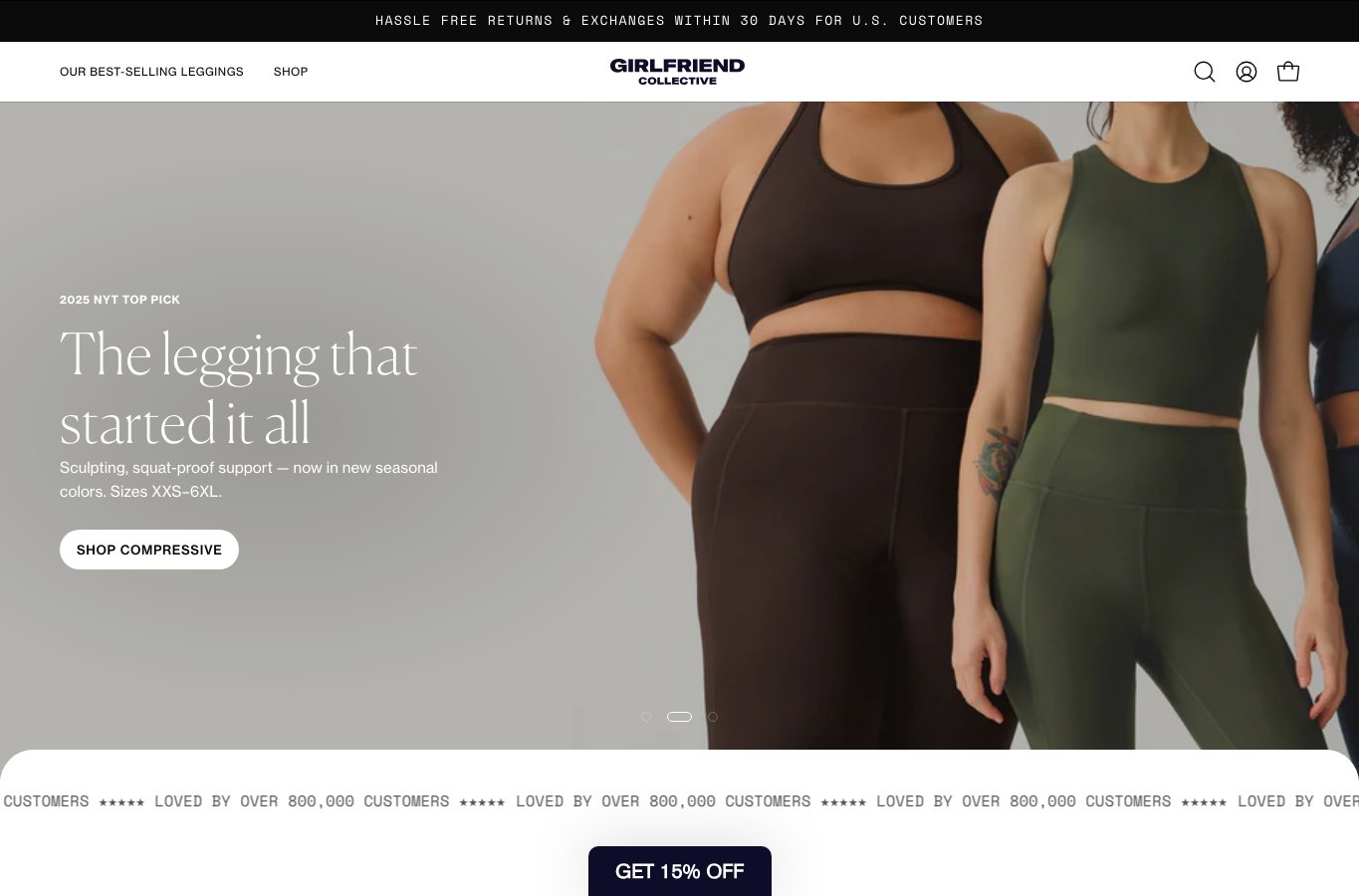 Inicio de la tienda online Girlfriend Collective