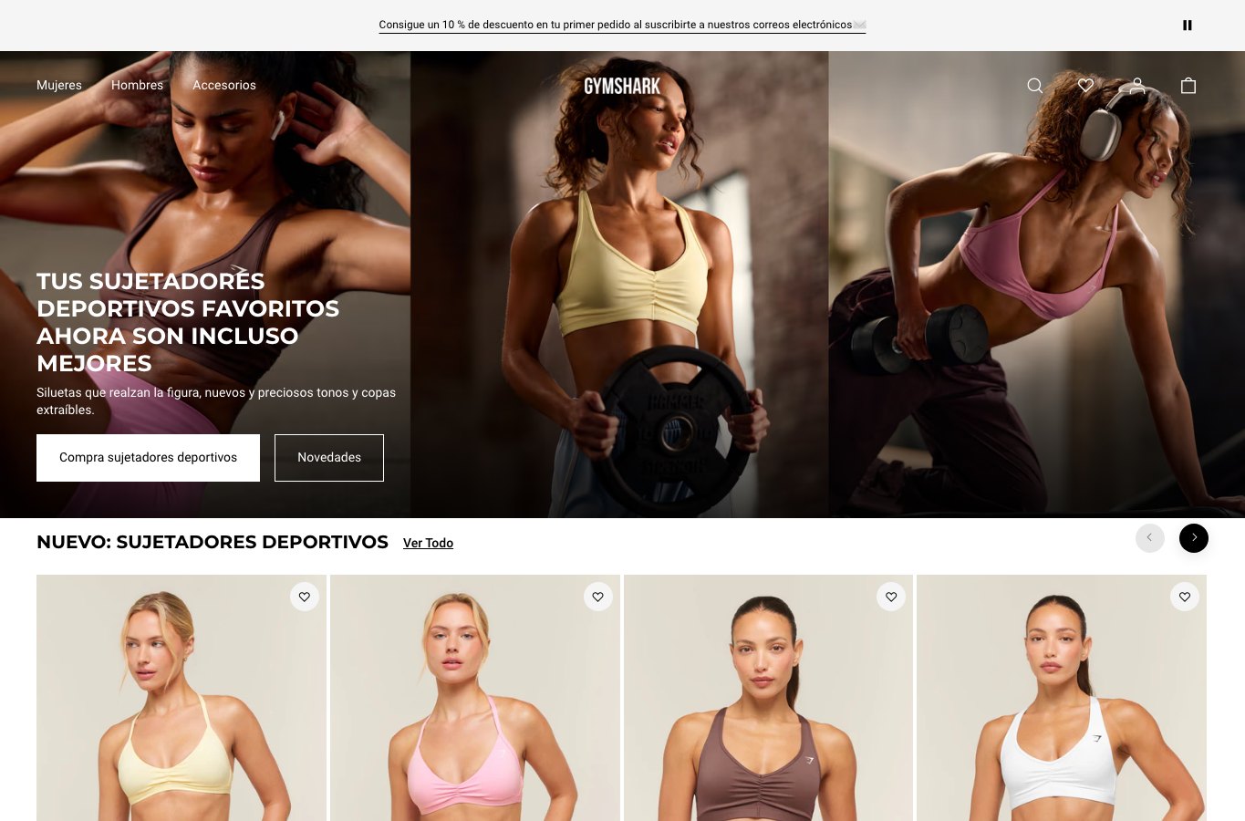 Inicio de la tienda online Gymshark
