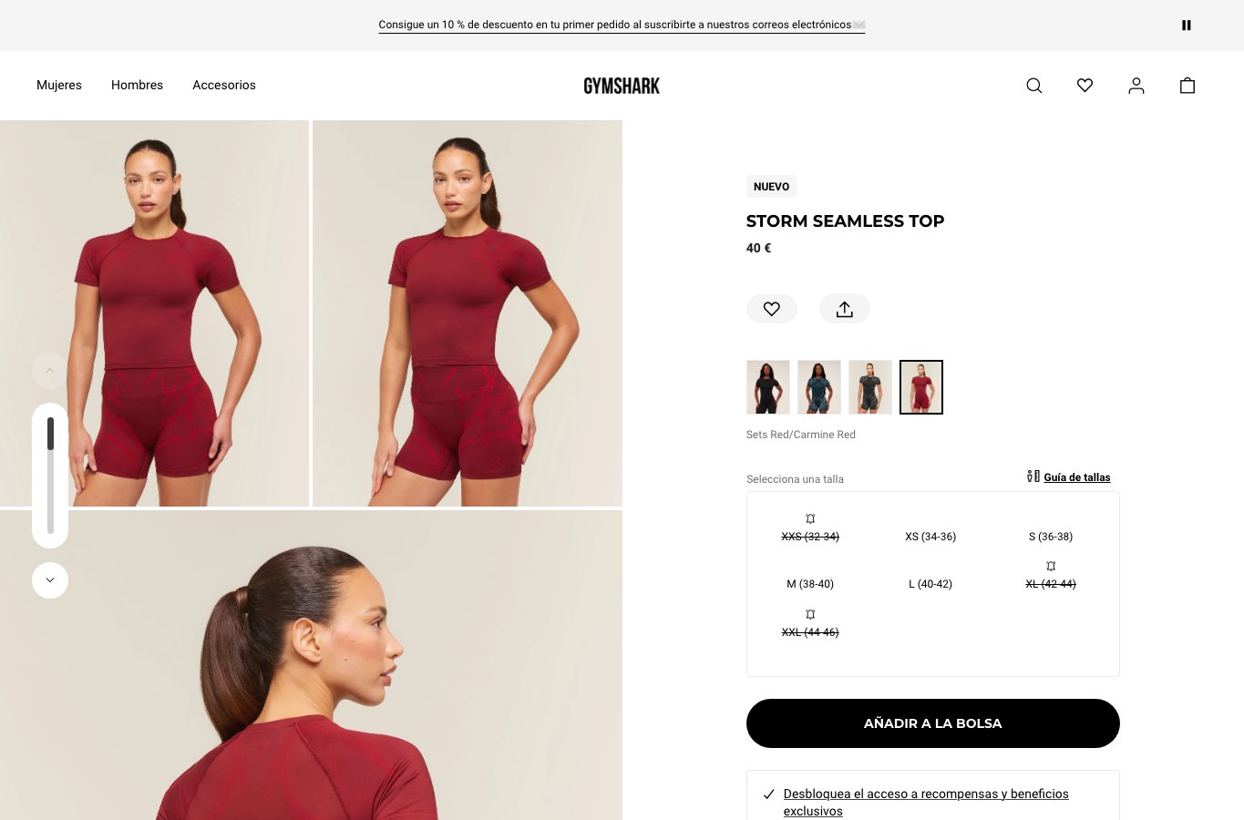 Producto real de la tienda online Gymshark
