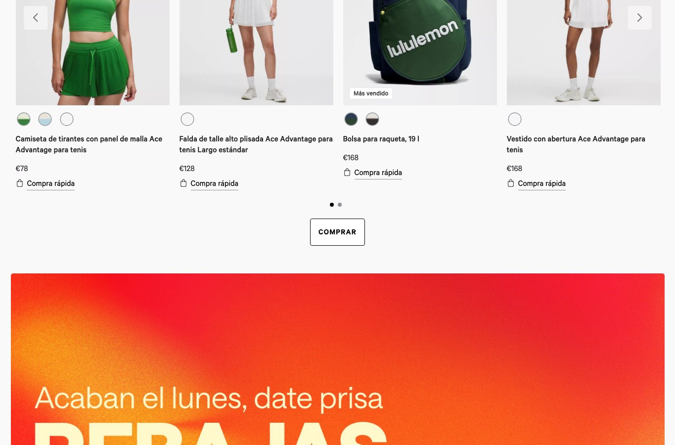 Zona intermedia del catalogo de lululemon