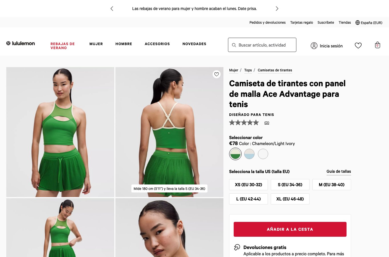 Producto real de la tienda online lululemon