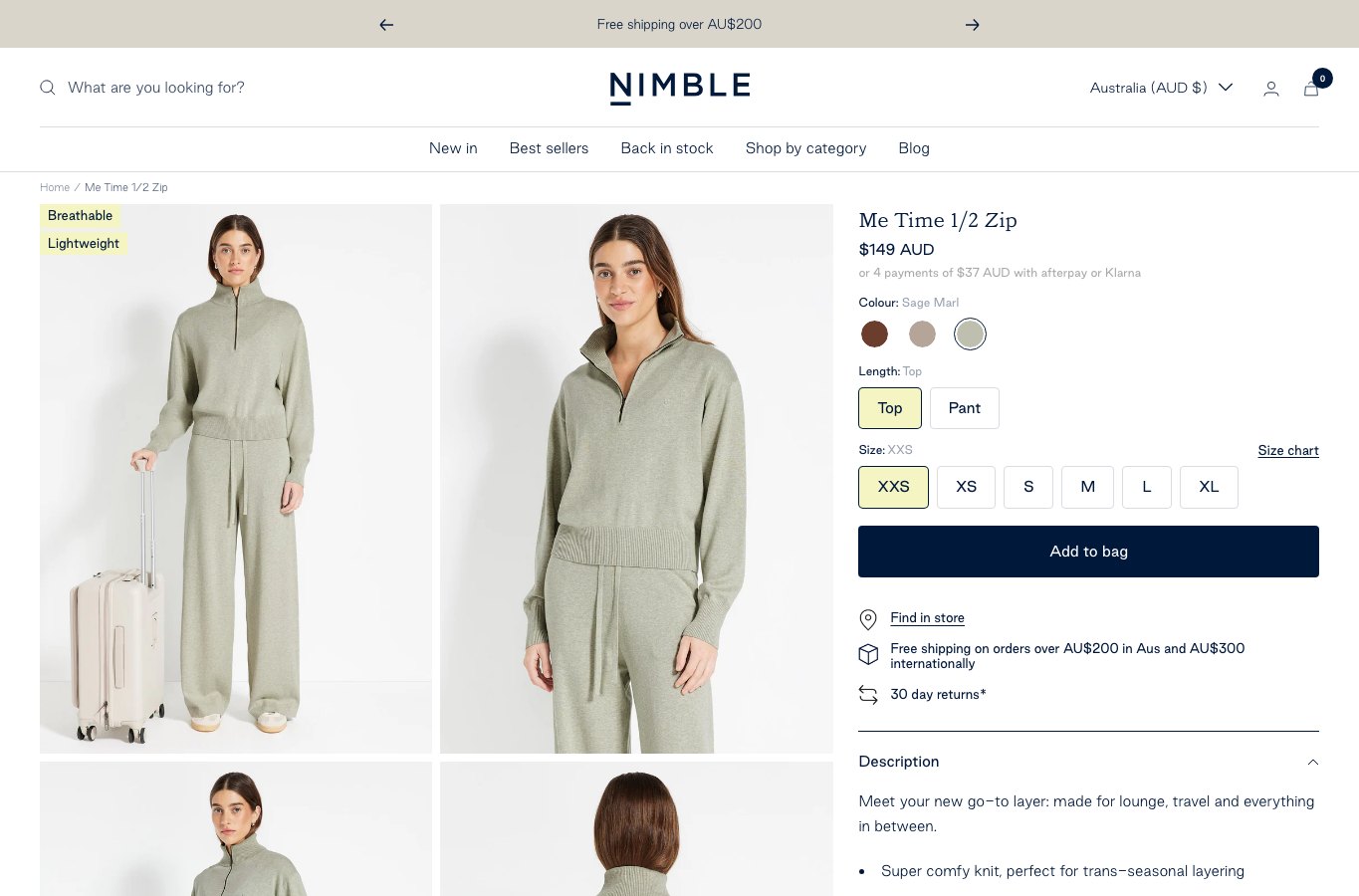 Producto real de la tienda online Nimble Activewear