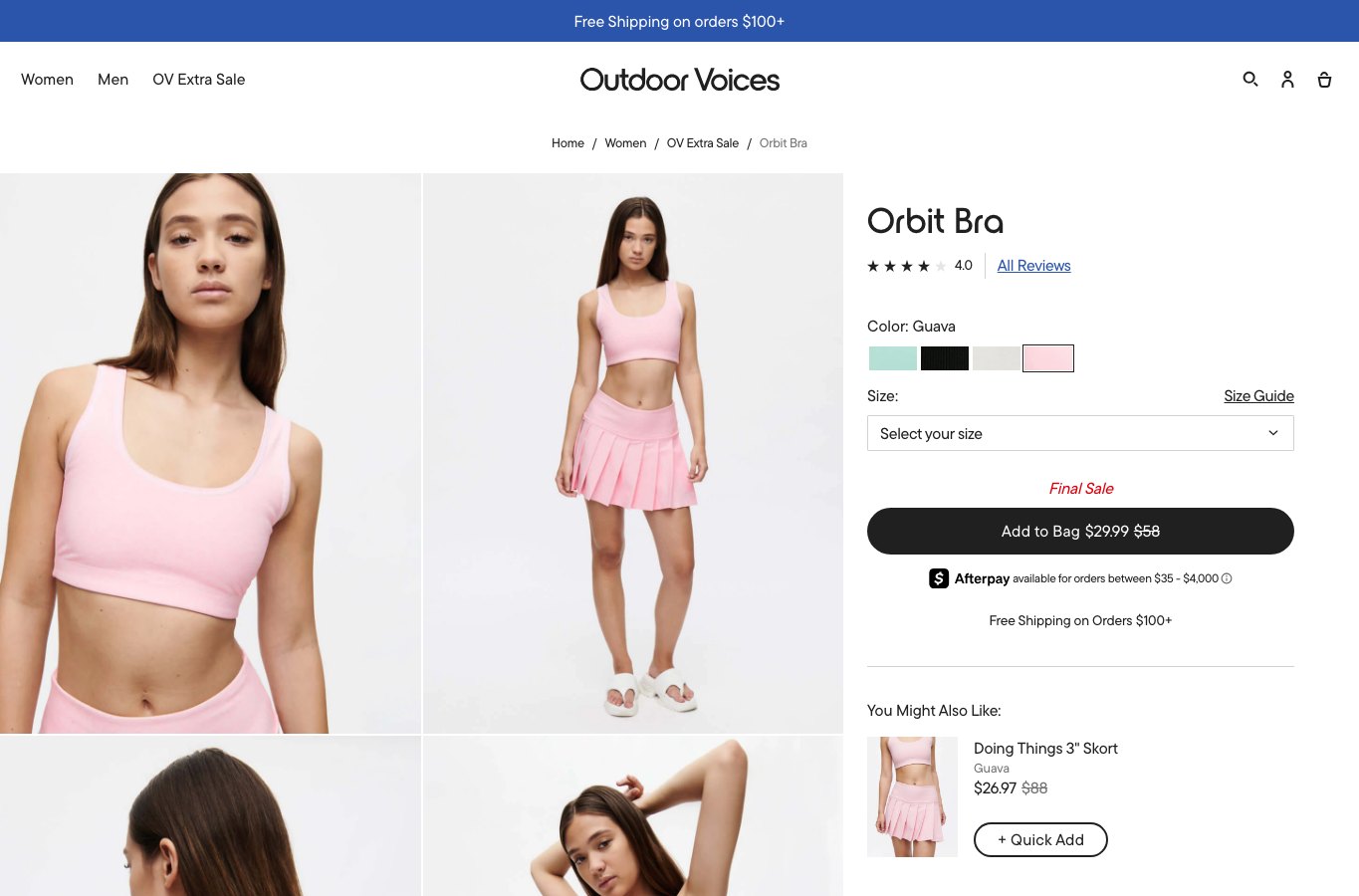 Producto real de la tienda online Outdoor Voices
