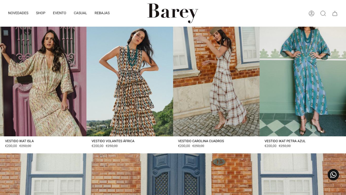 Captura real de la zona media de la home de Barey Collection