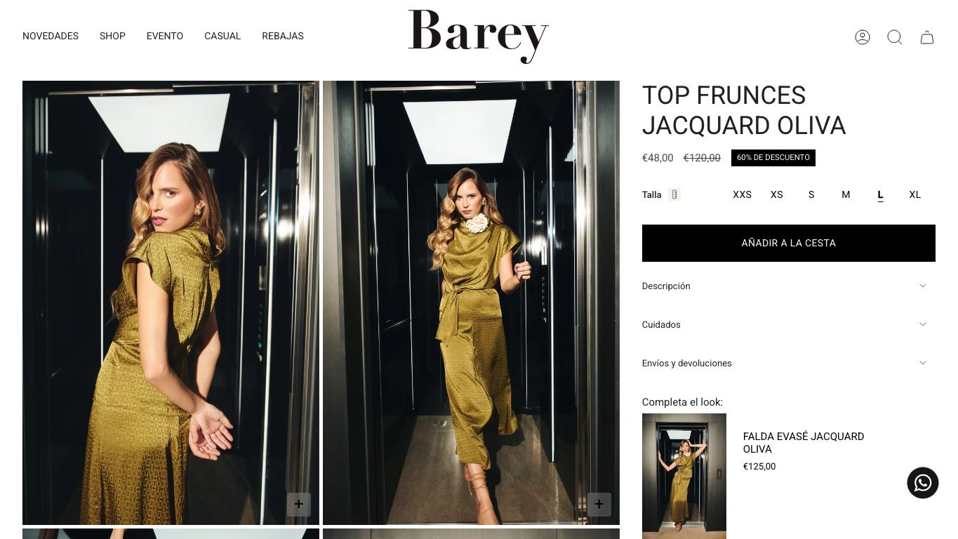 Captura real de una ficha de producto de Barey Collection