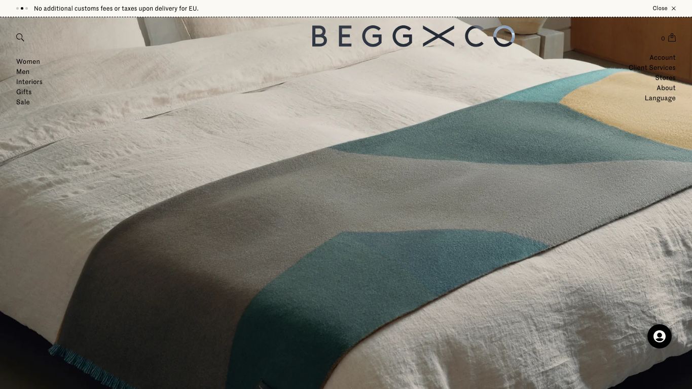 Captura real de la home de Begg x Co