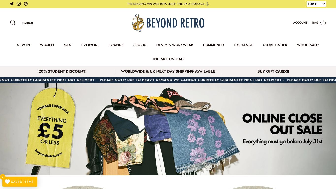 Home de Beyond Retro EU