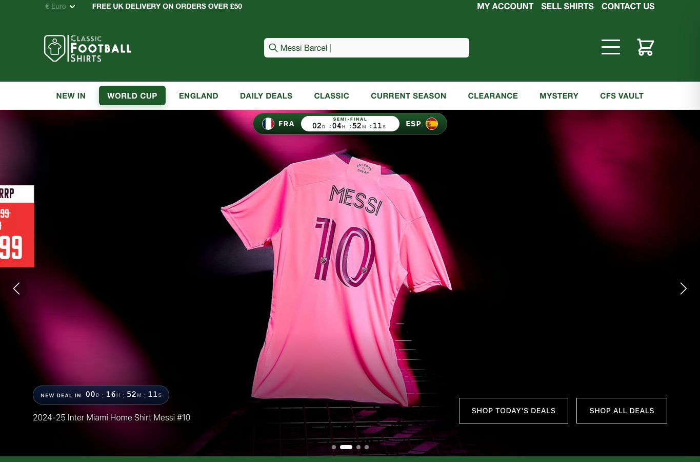 Inicio de la tienda online Classic Football Shirts