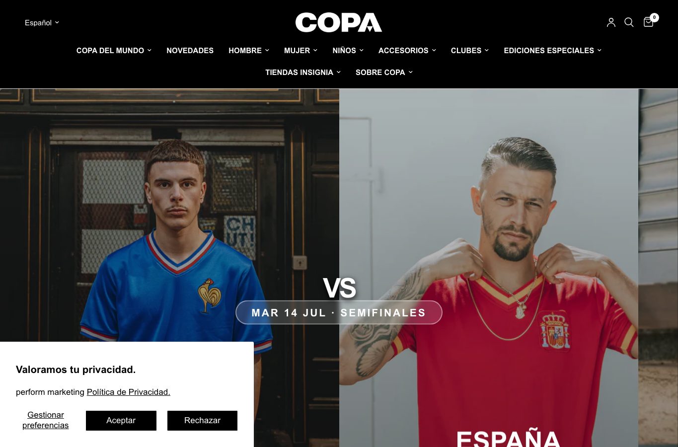 Inicio de la tienda online COPA Football