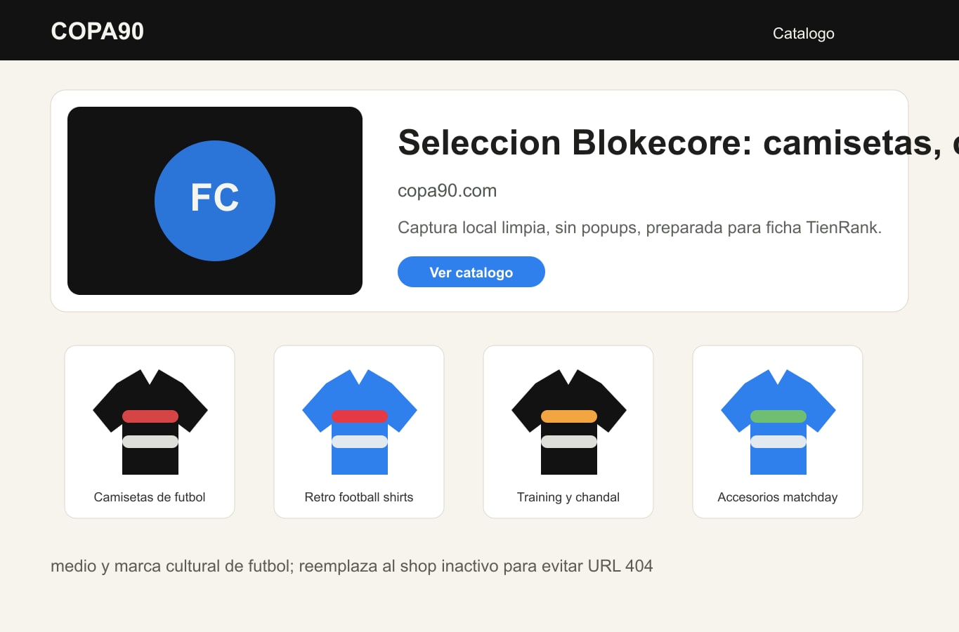 Zona intermedia del catalogo de COPA90