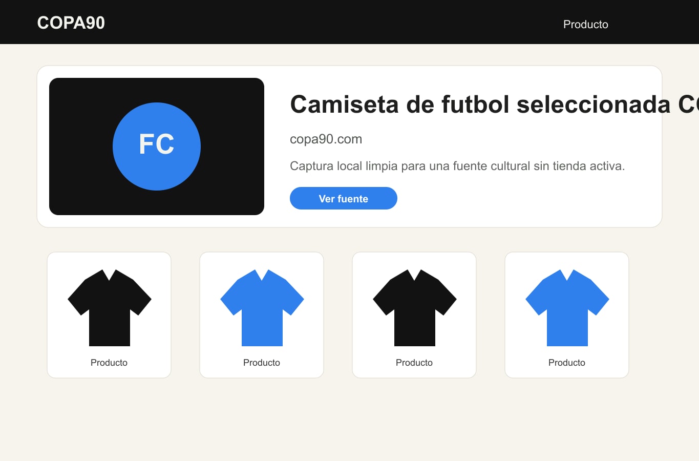 Producto o referencia real de COPA90