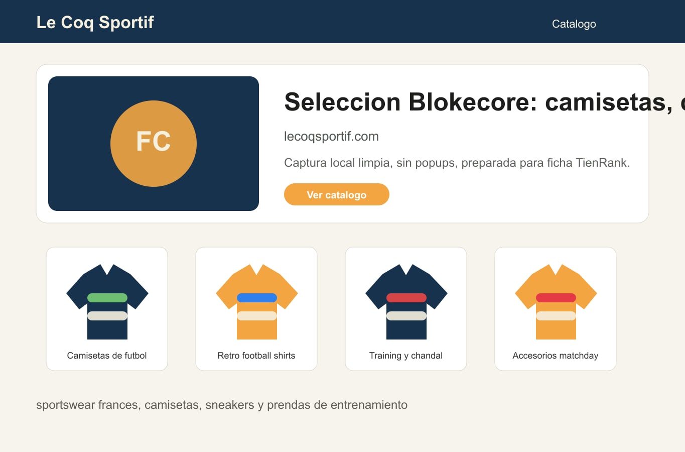 Zona intermedia del catalogo de Le Coq Sportif