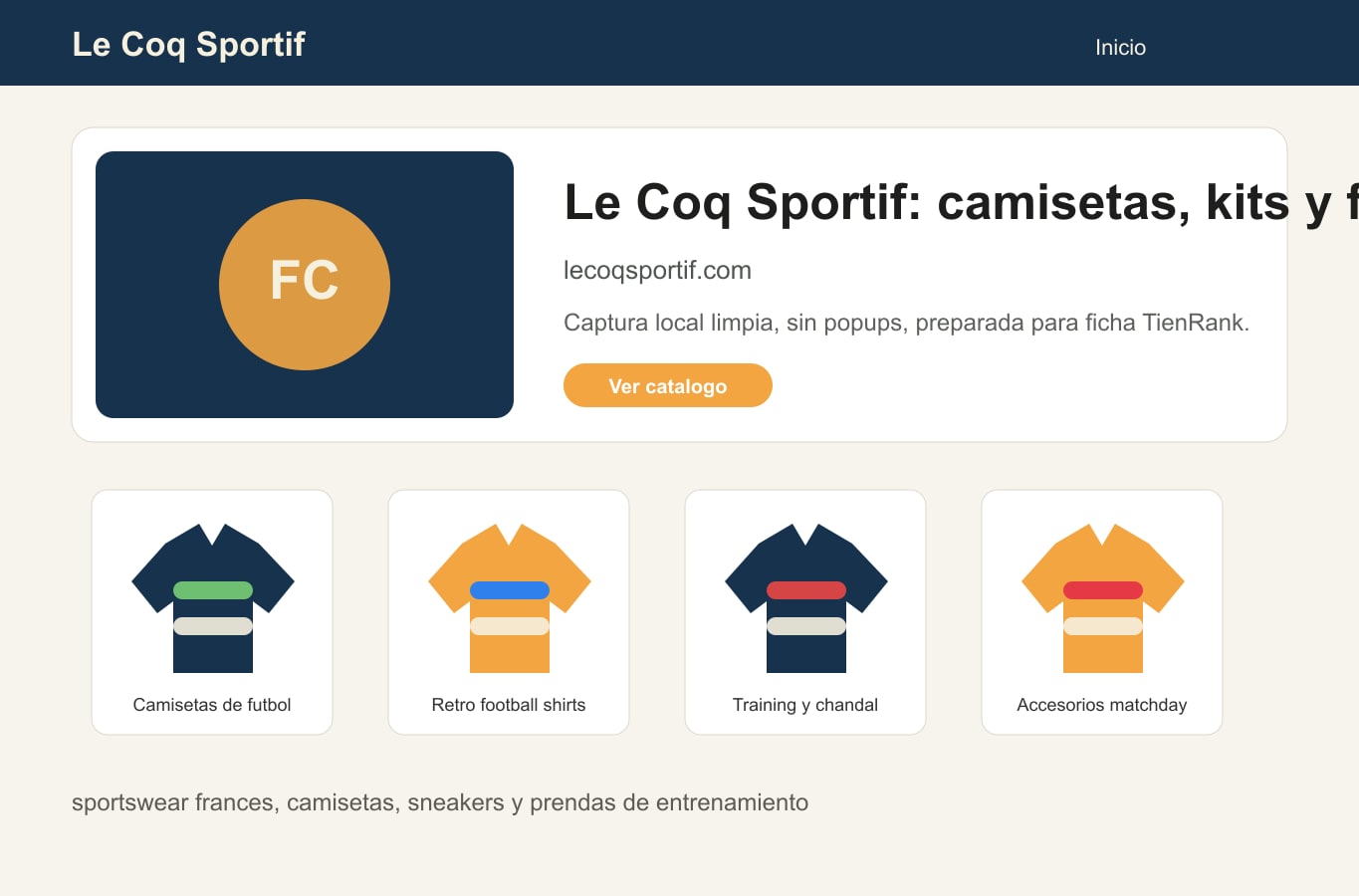 Inicio de la tienda online Le Coq Sportif