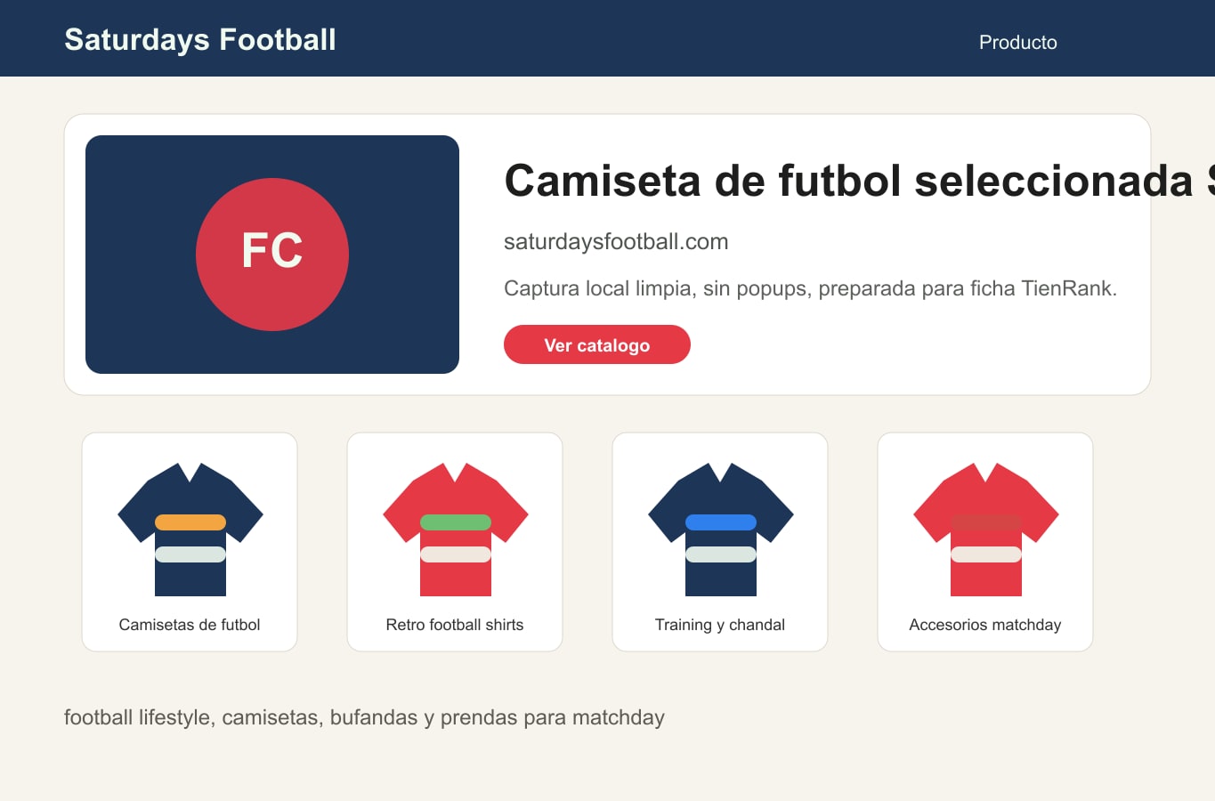 Producto o referencia real de Saturdays Football