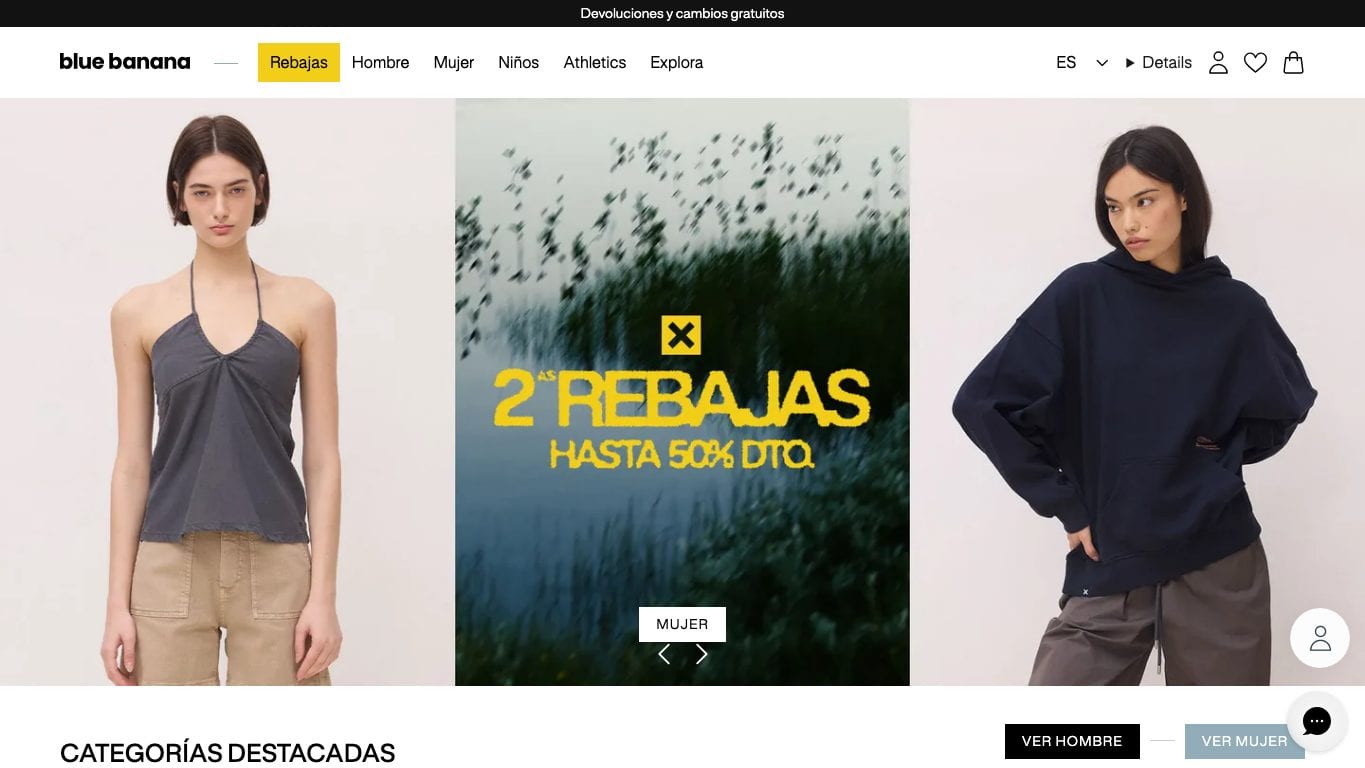 Captura real de la home de Blue Banana