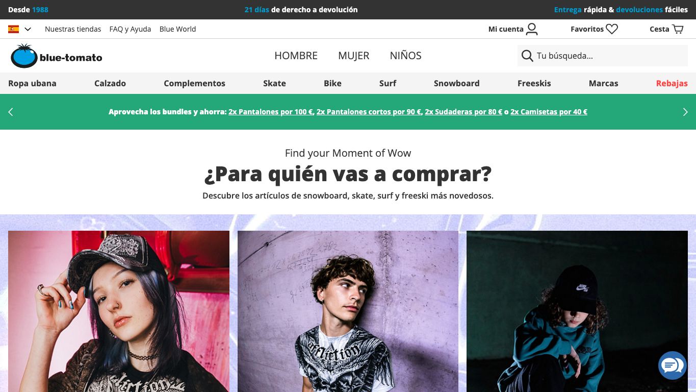 Captura real de la home de Blue Tomato