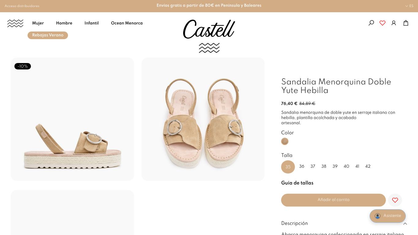 Ficha de sandalias en Castell Menorca