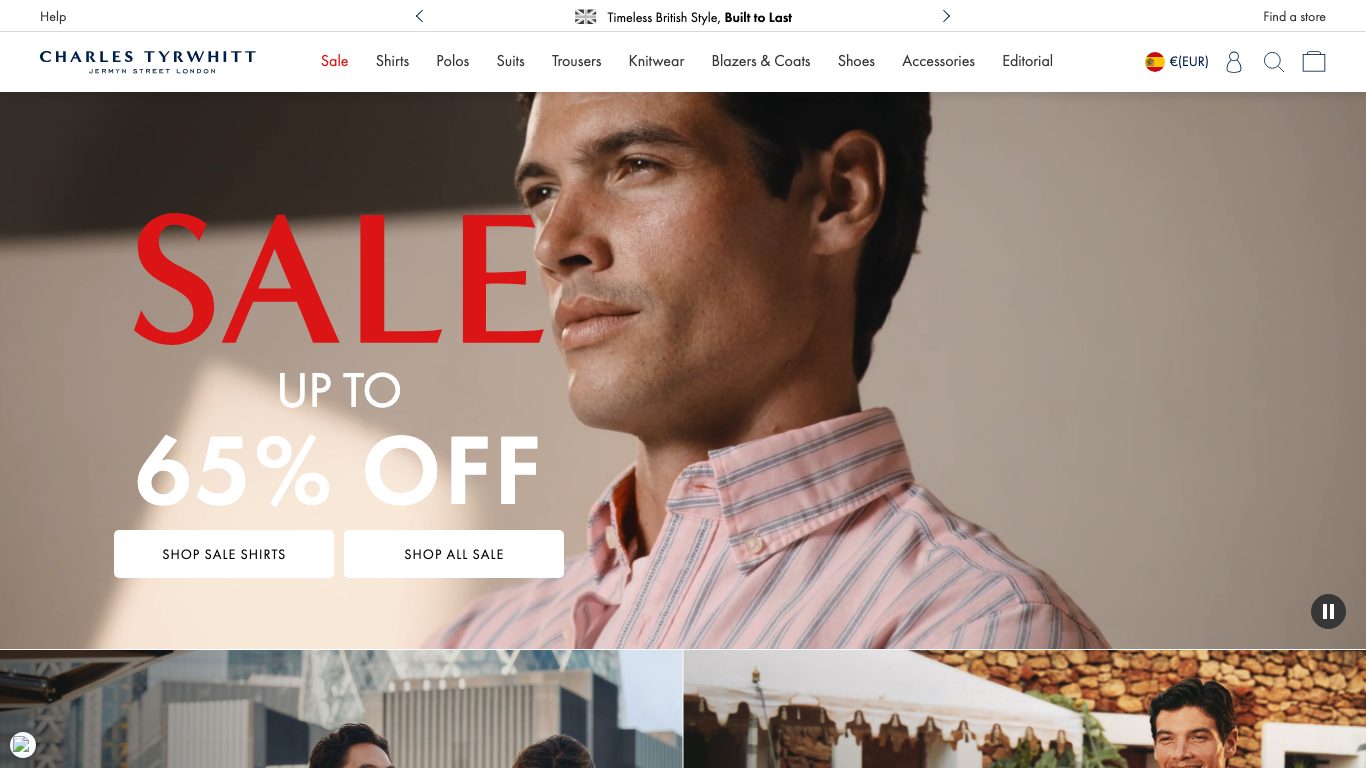 Captura real de la home de Charles Tyrwhitt