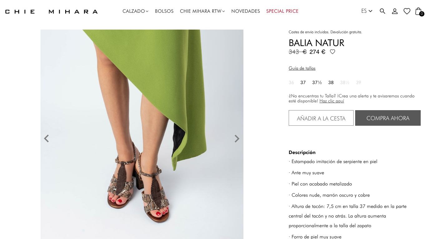 Ficha de sandalias en Chie Mihara