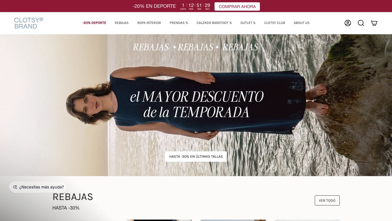 Captura real de la home de Clotsy Brand