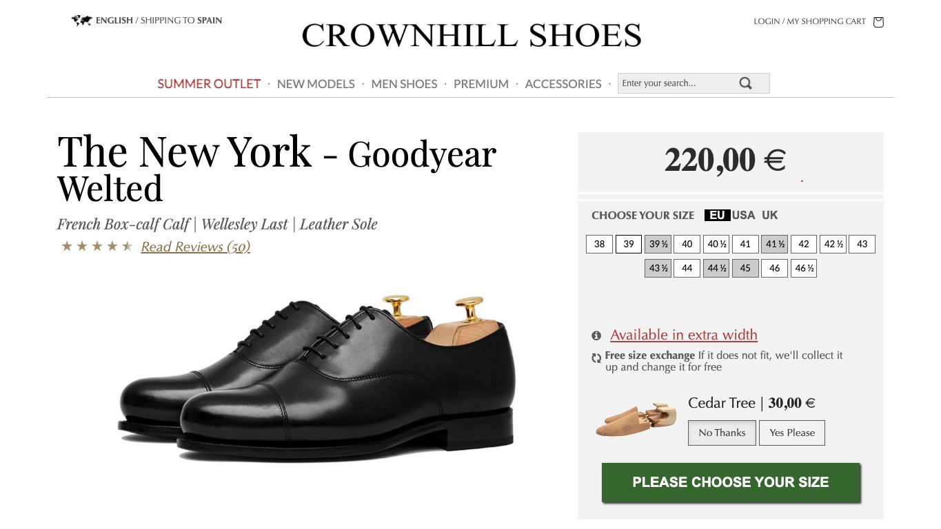 Ficha de zapatos de vestir en Crownhill Shoes