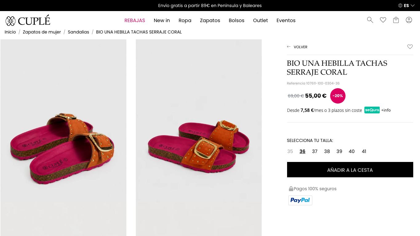 Ficha de sandalias en Cuple