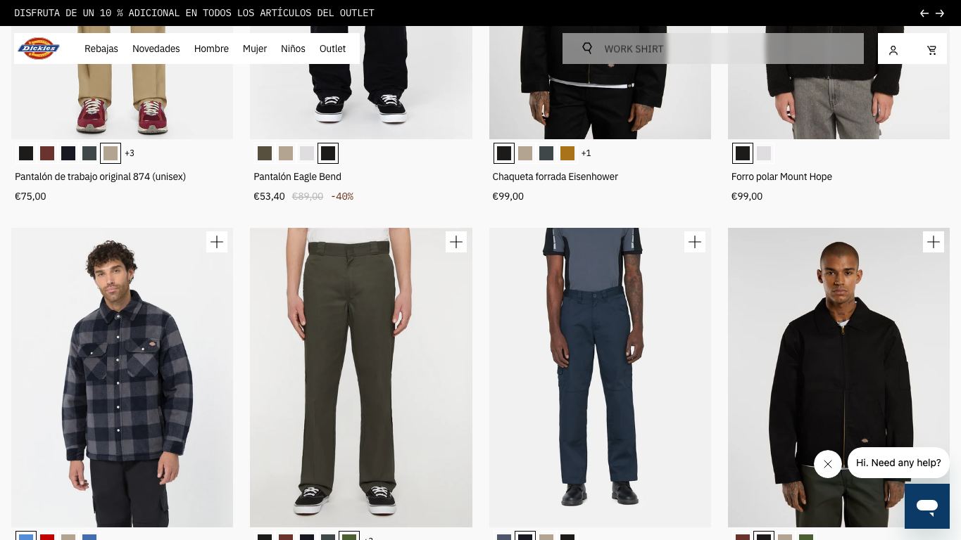 Captura real de la zona media de la home de Dickies Life