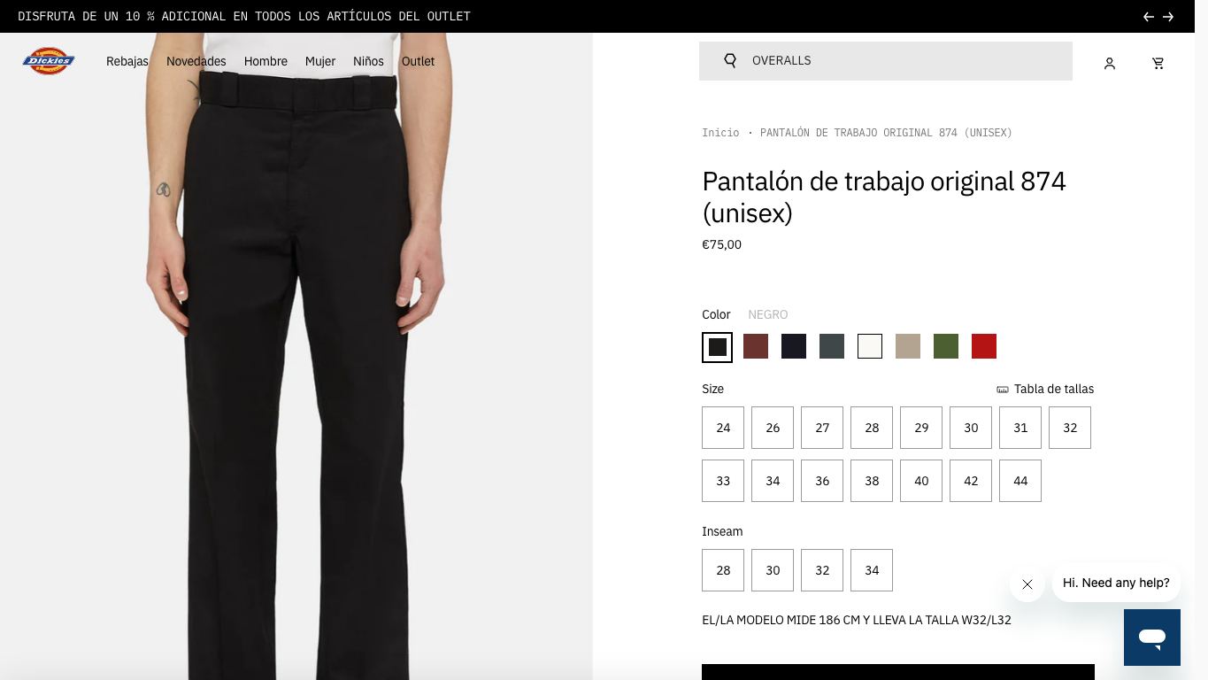 Captura real de una ficha de producto de Dickies Life
