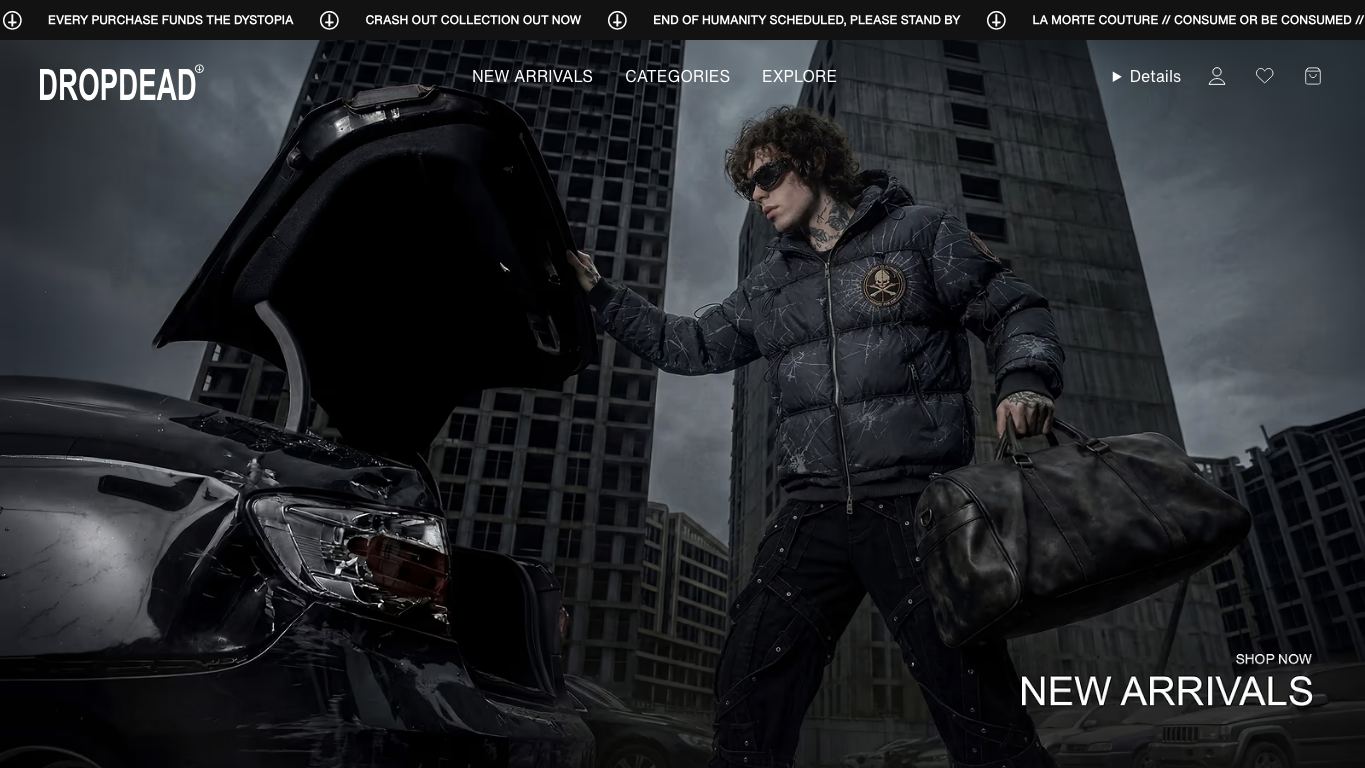 Captura real de la home de Drop Dead