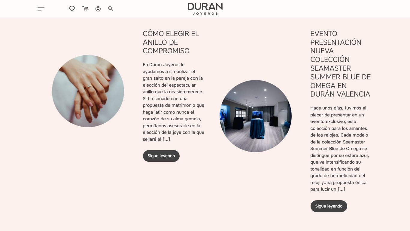 Captura de pantalla de la home de Durán Joyeros