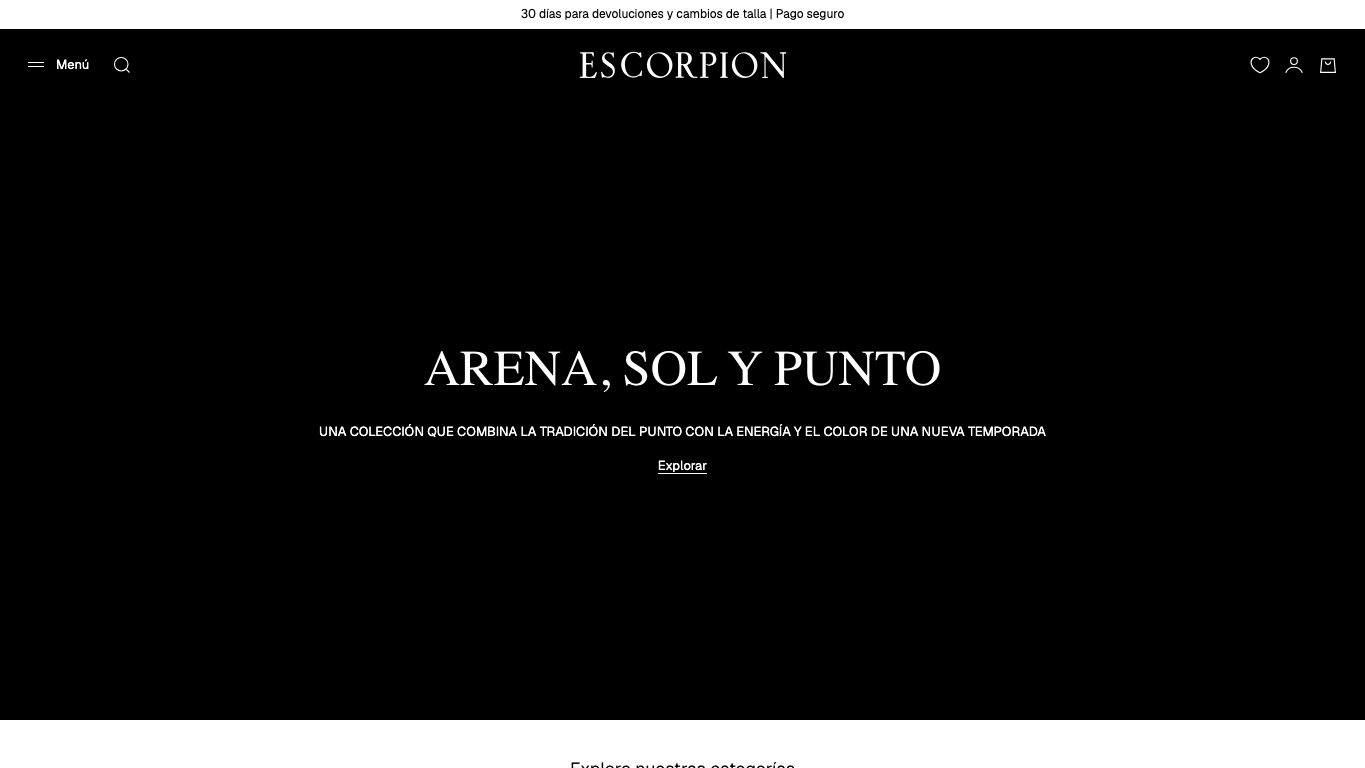 Captura real de la home de Escorpion