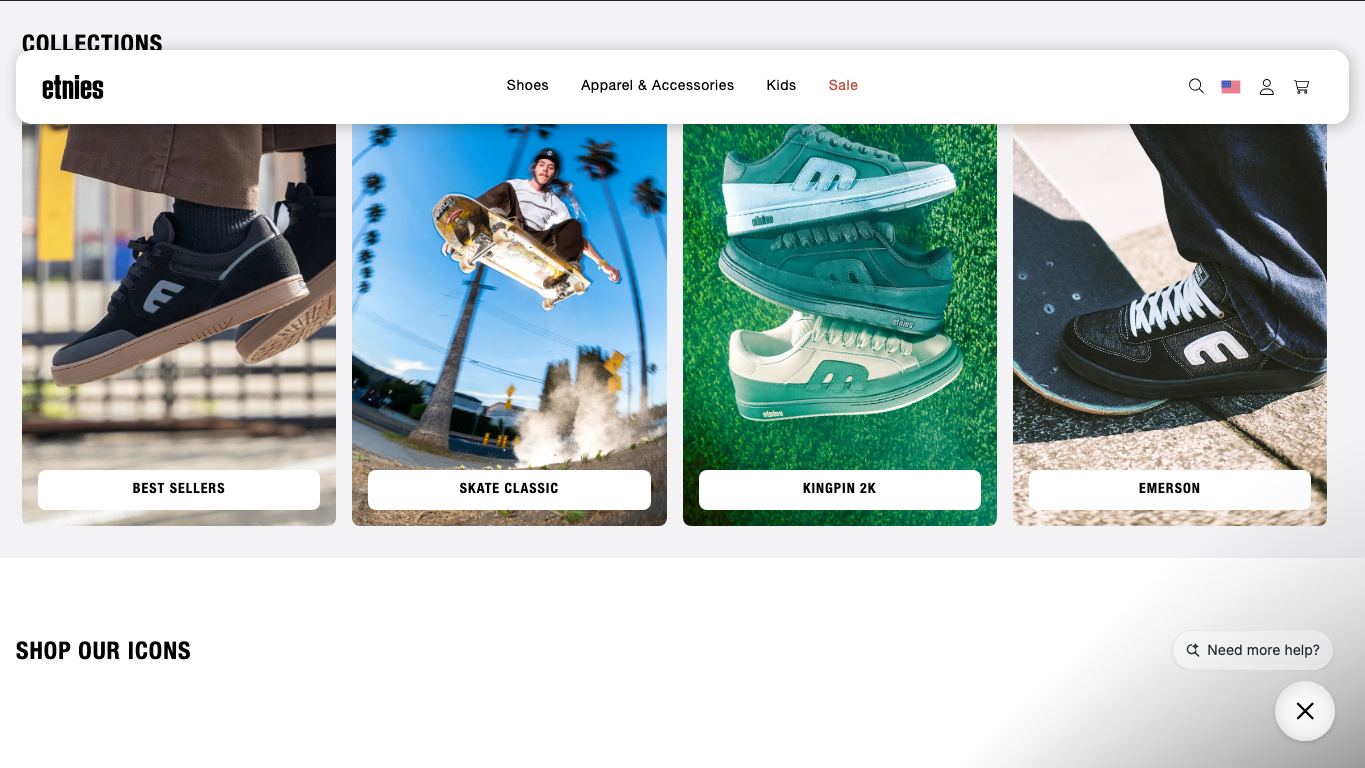 Captura real de la home de Etnies