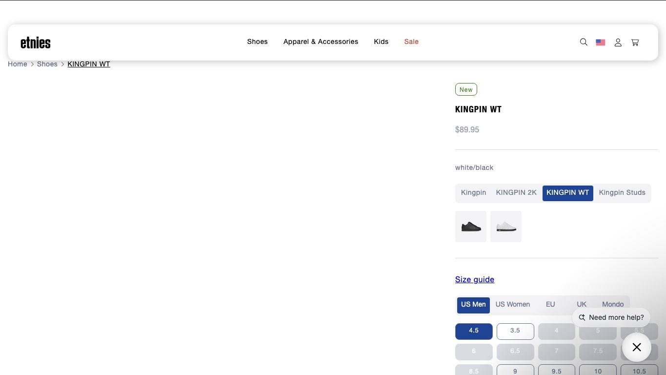 Captura real de una ficha de producto de Etnies