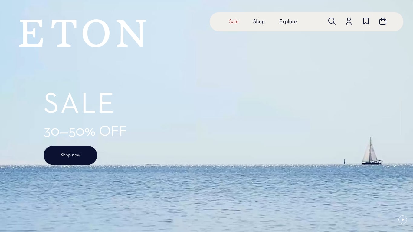 Captura real de la home de Eton Shirts