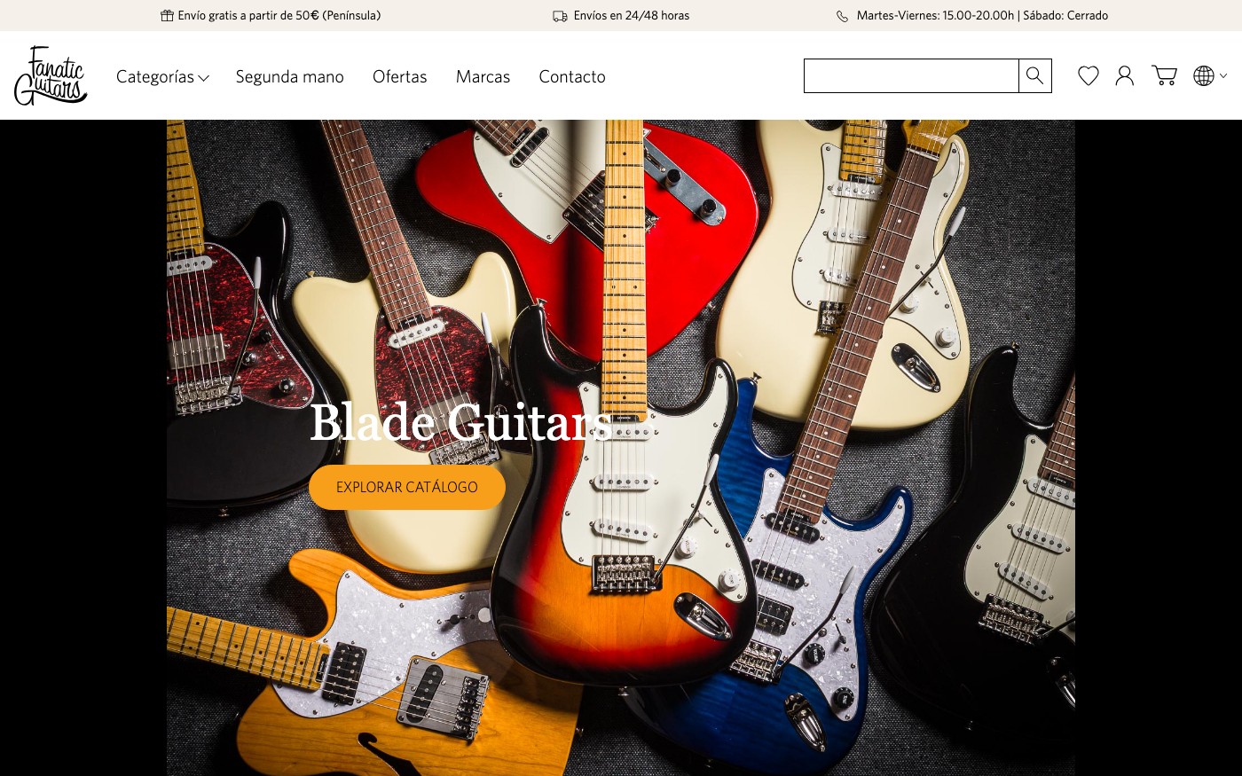 Captura real de la home de Fanatic Guitars
