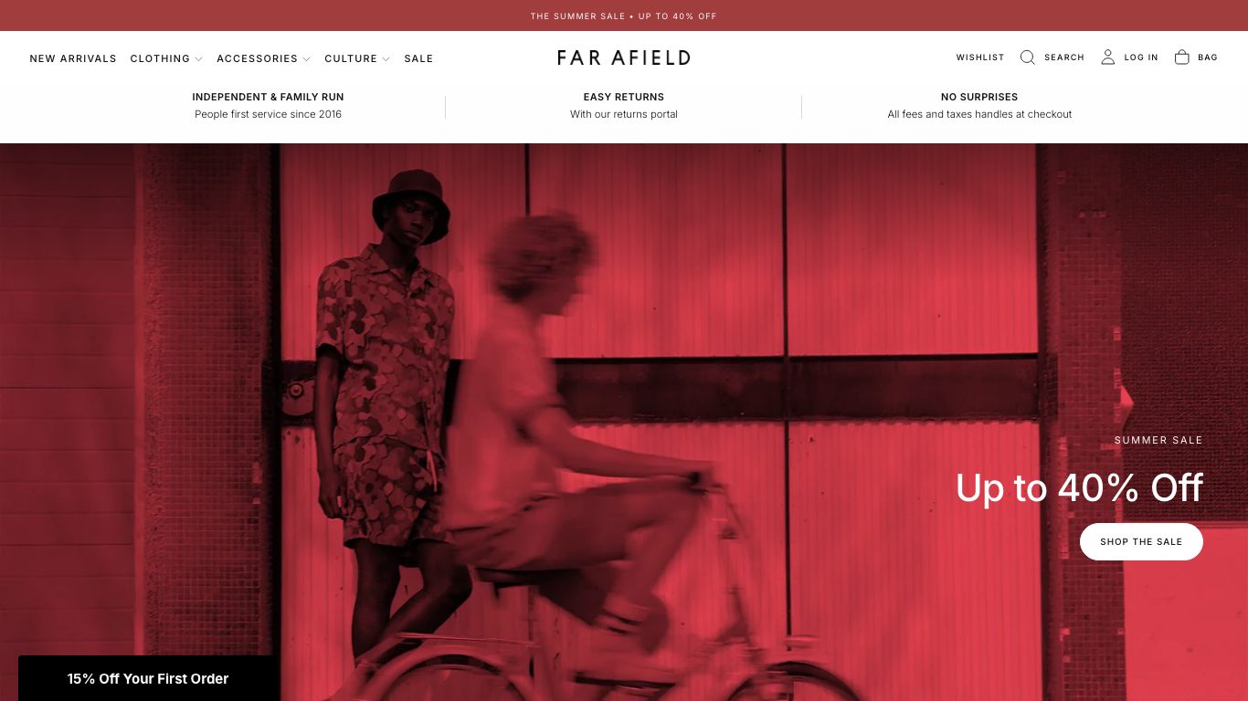 Captura real de la home de Far Afield