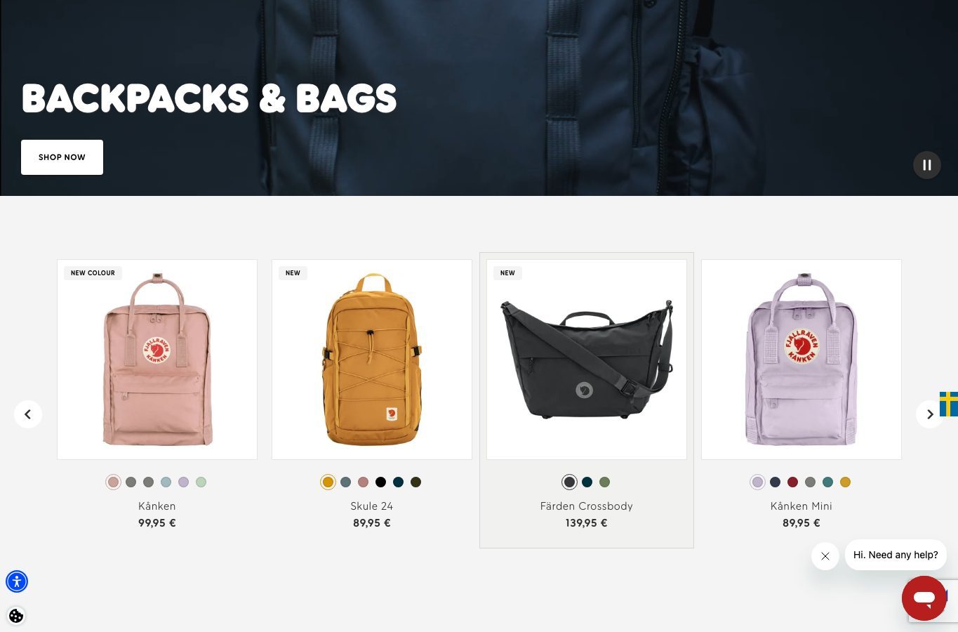 Captura real de la zona media de la home de Fjallraven