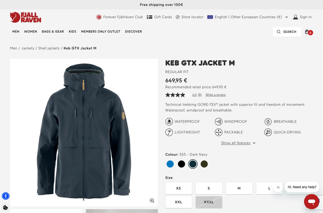 Captura real de una ficha de producto de Fjallraven