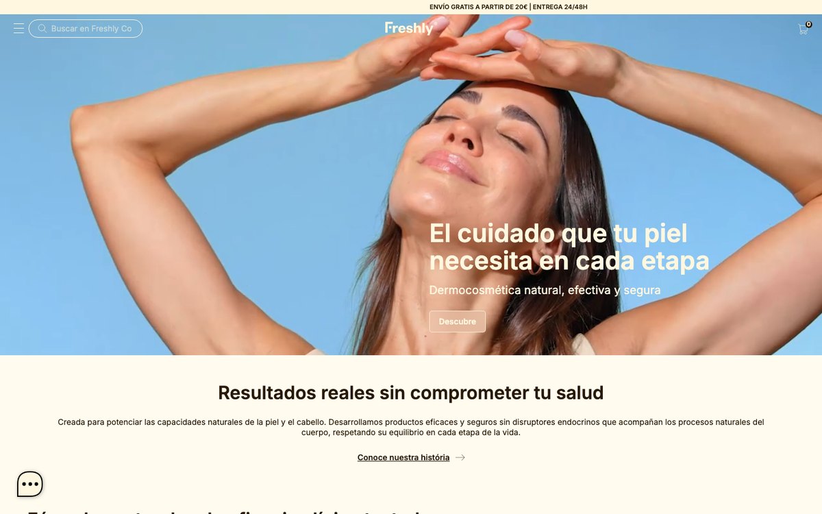 Captura de pantalla de la home de Freshly Cosmetics
