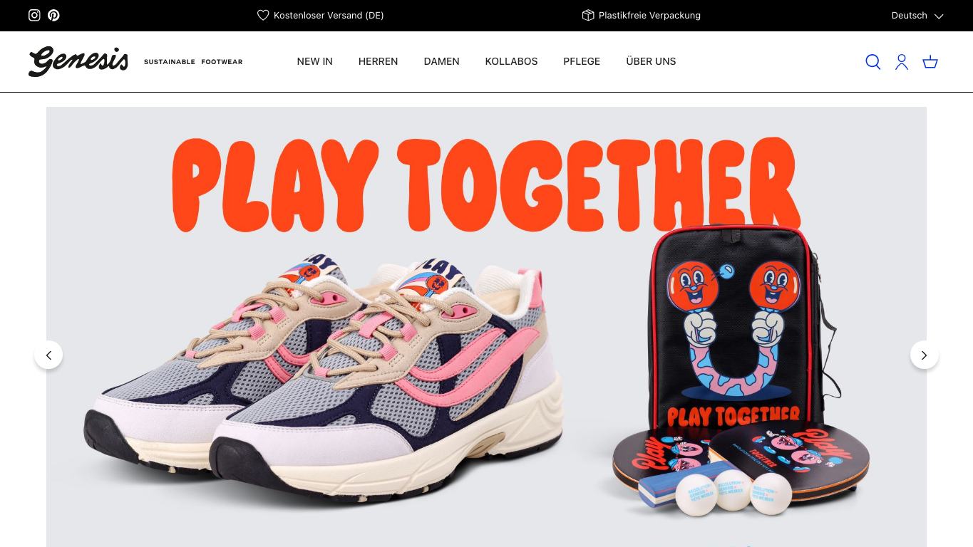 Captura real de la home de Genesis Footwear
