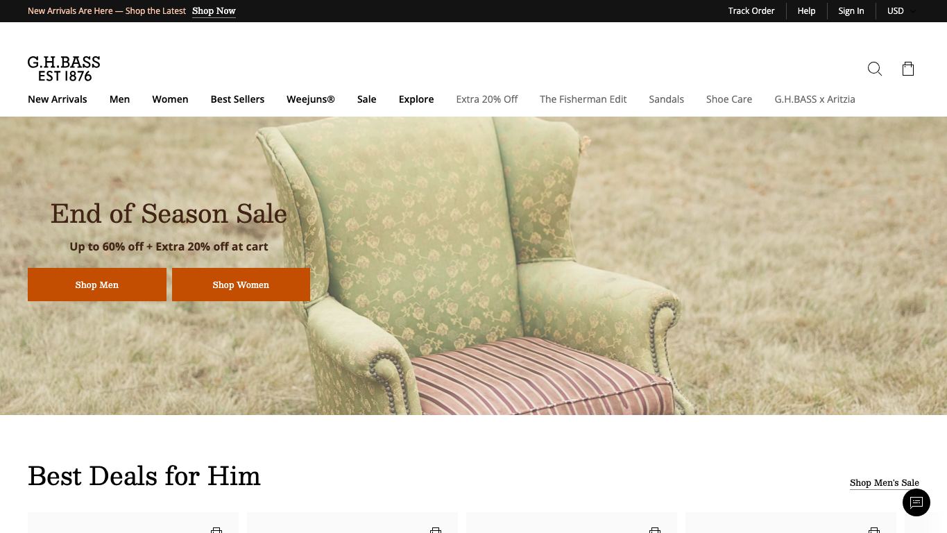 Captura real de la home de G.H.BASS