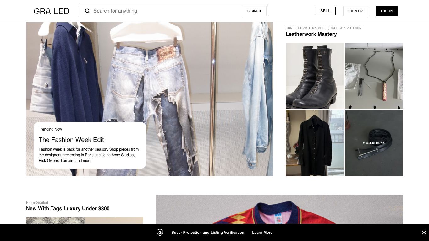 Catálogo y contenido de Grailed