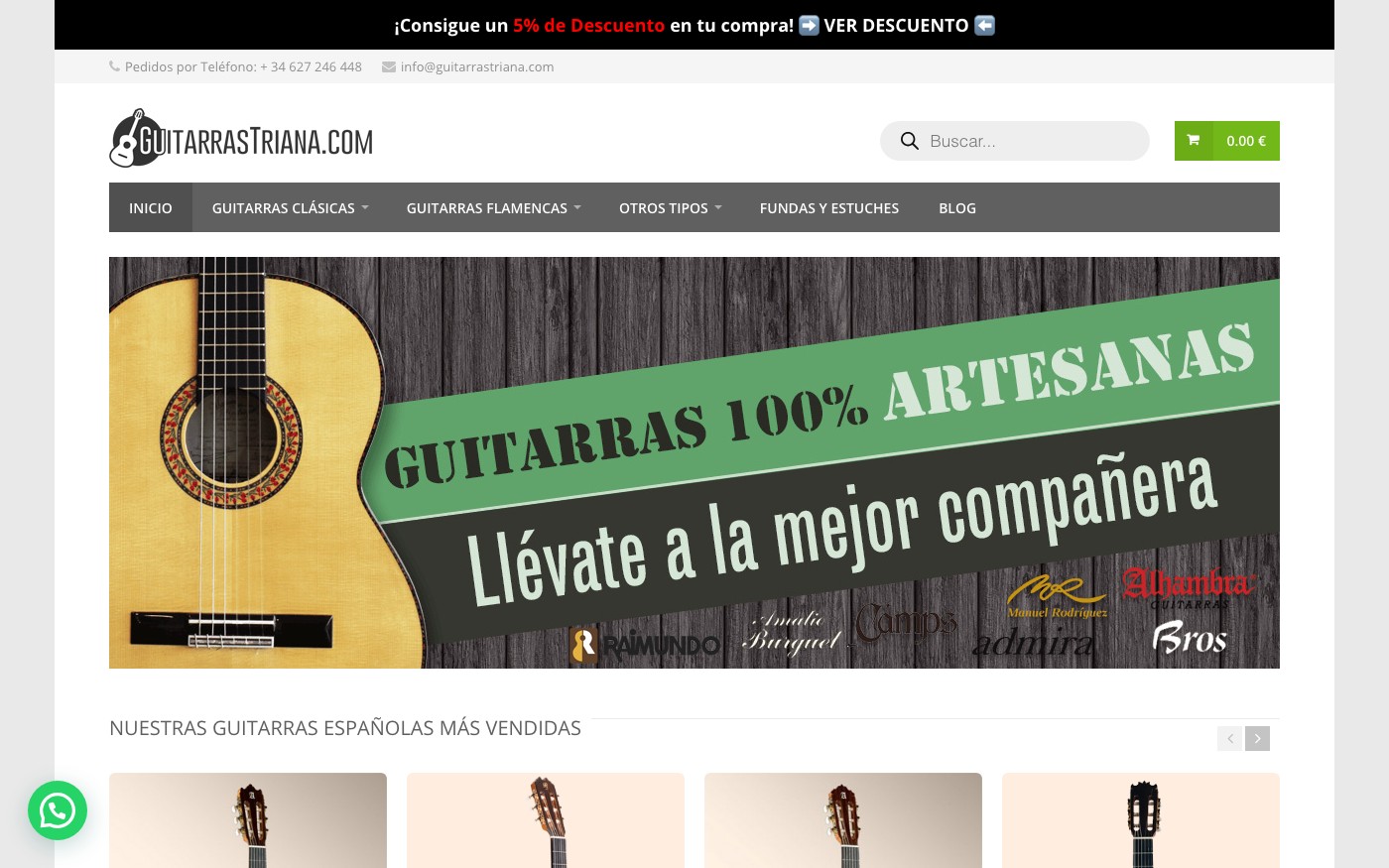 Captura real de la home de Guitarras Triana