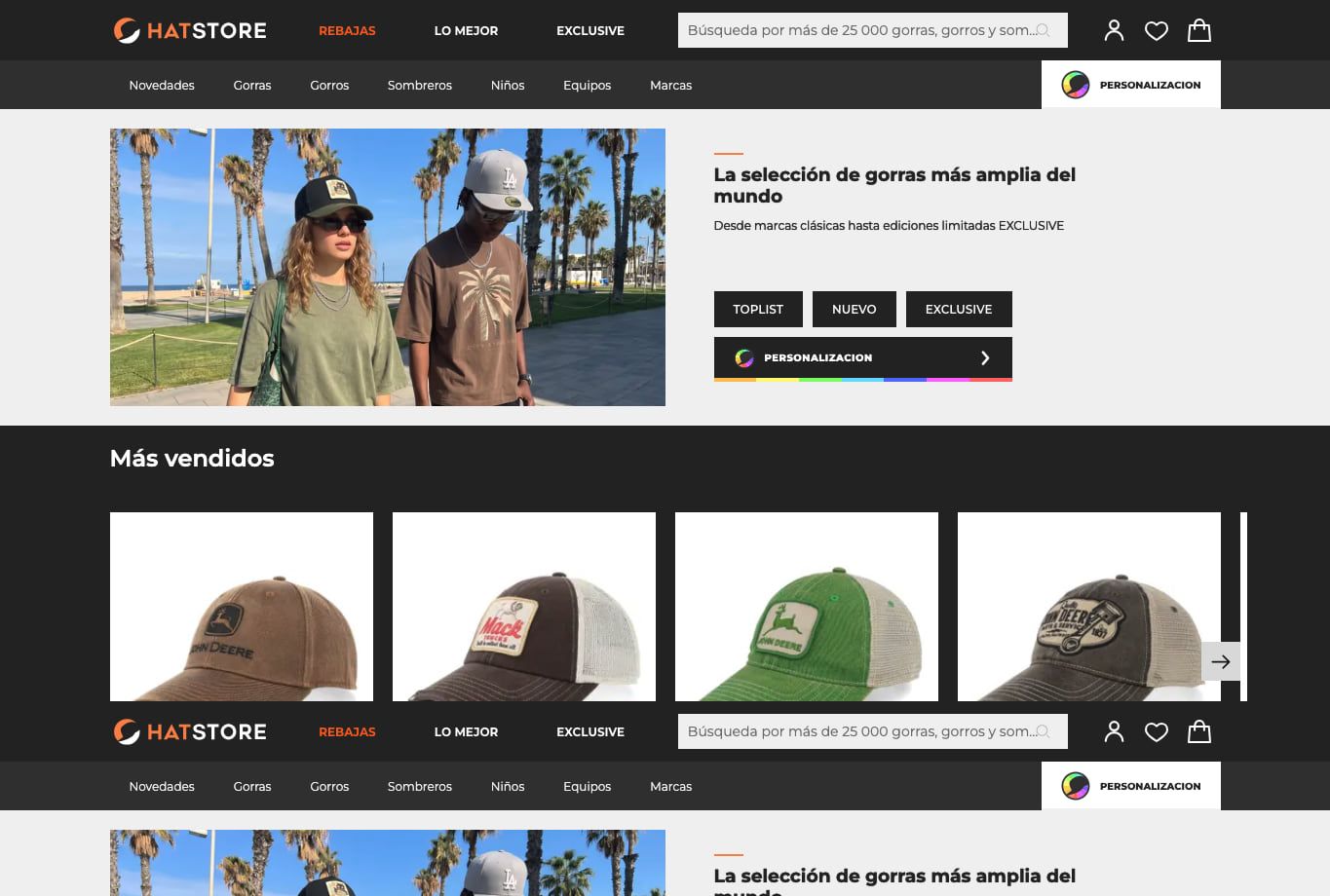 Parte superior de la tienda online Hatstore